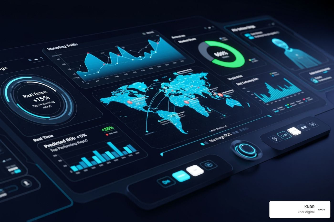 futuristic dashboard showing AI-driven marketing insights - digital marketing change consultant