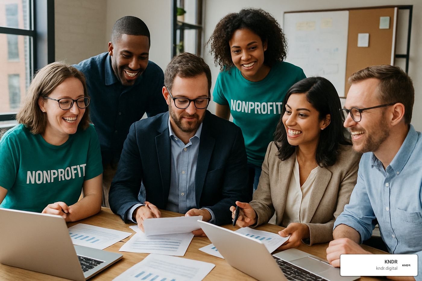 Digital fundraising agency team collaborating with nonprofit staff - digital fundraising agency