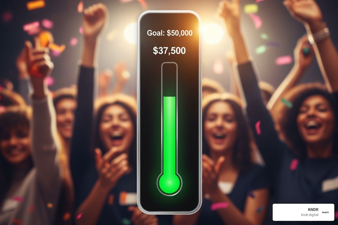 A successful online fundraising campaign thermometer, showing progress towards a goal - technology for nonprofits A successful online fundraising campaign thermometer, showing progress towards a goal - technology for nonprofits