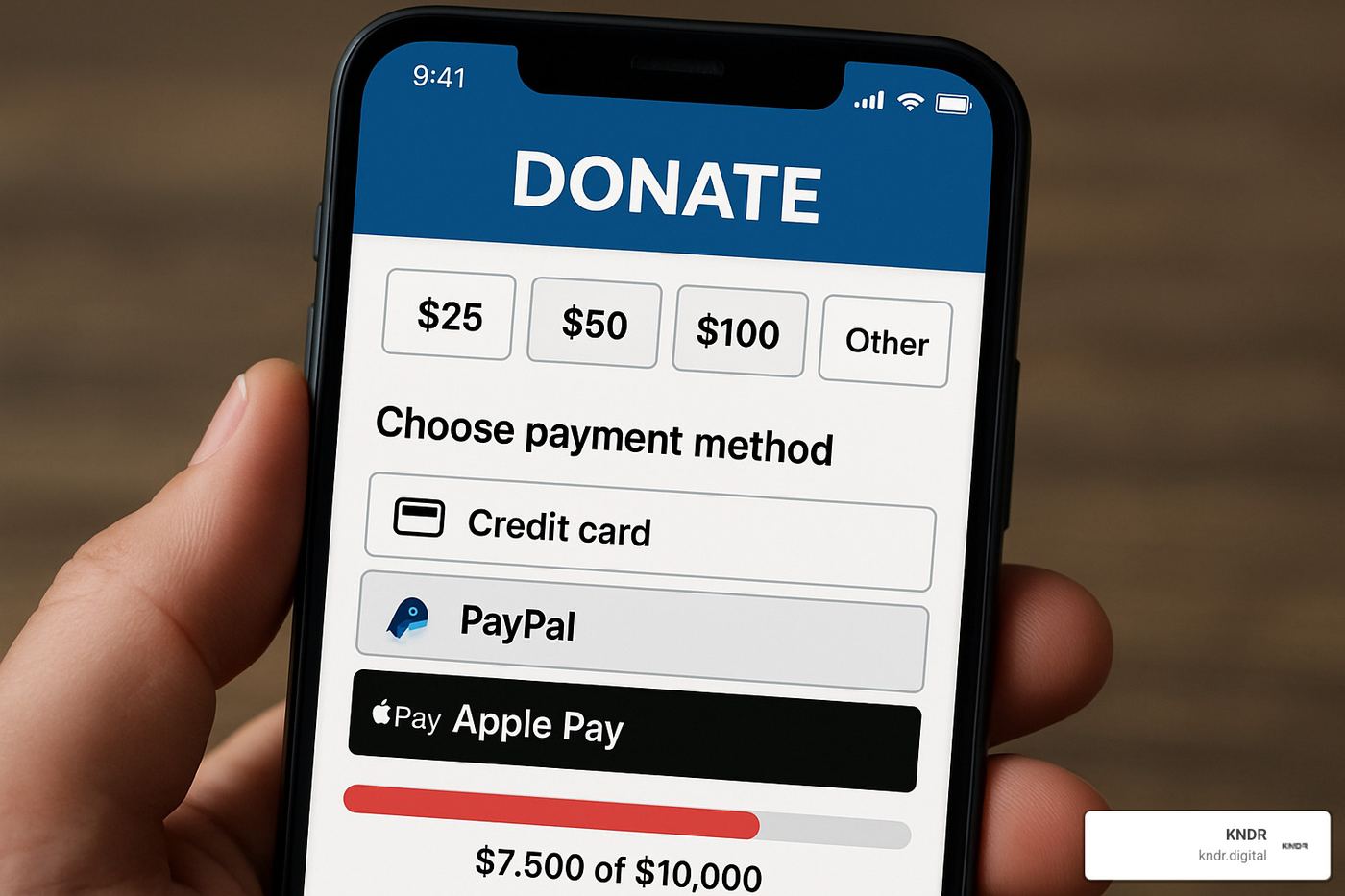 mobile-optimized donation page with multiple payment options and progress indicators - digital donor acquisition