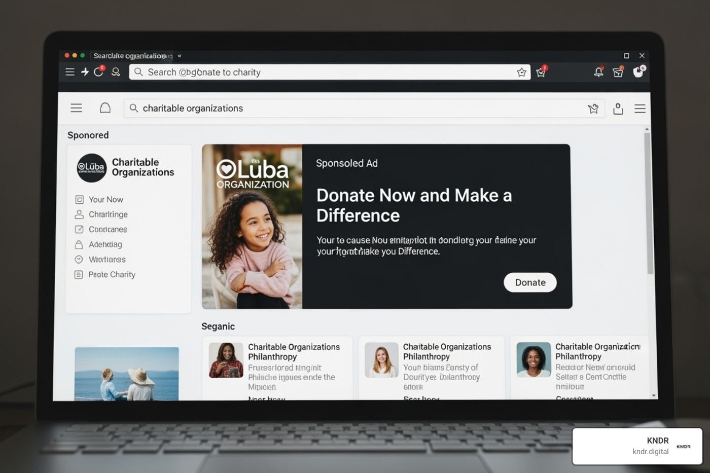 A search results page showing a nonprofit's ad - 10 strategies for success with digital fundraising A search results page showing a nonprofit's ad - 10 strategies for success with digital fundraising