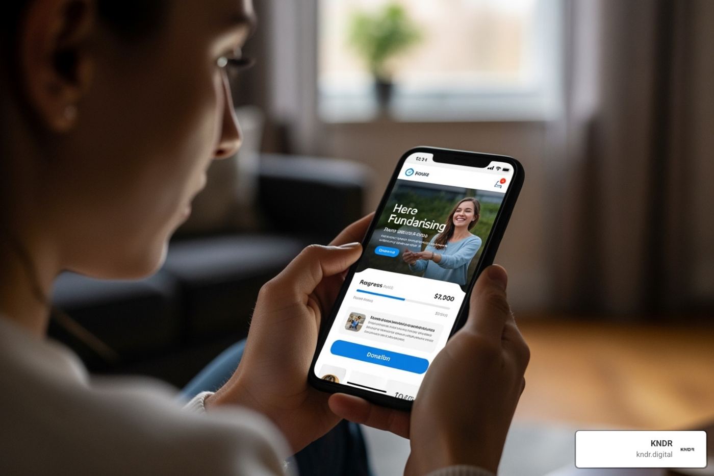 Person looking at a fundraising page on their smartphone - peer to peer fundraising nonprofit
