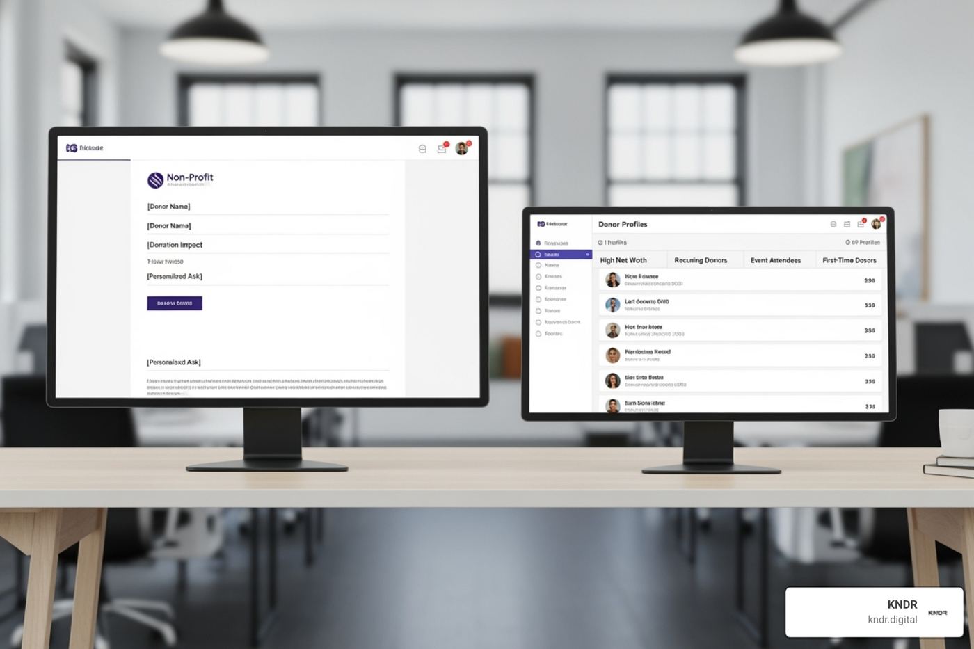 personalized email template next to a donor segment list - donor acquisition software personalized email template next to a donor segment list - donor acquisition software