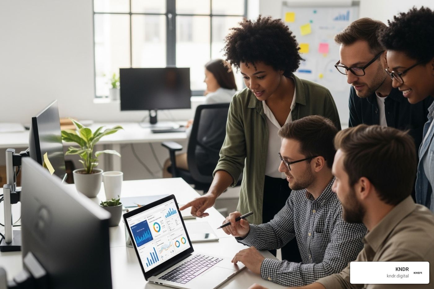 diverse nonprofit team collaborating around a laptop displaying analytics - marketing automation for nonprofit organizations cleveland diverse nonprofit team collaborating around a laptop displaying analytics - marketing automation for nonprofit organizations cleveland