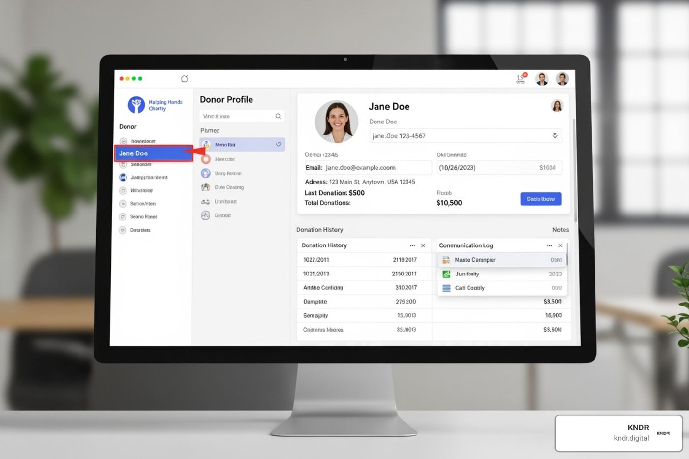 software interface highlighting a detailed donor profile - donor acquisition software software interface highlighting a detailed donor profile - donor acquisition software