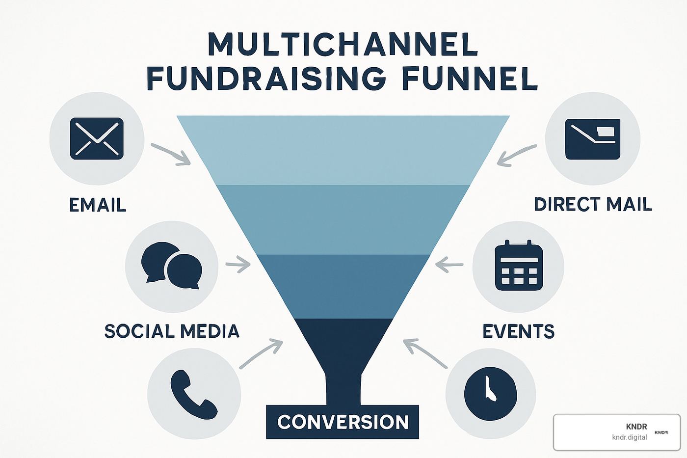 Multichannel fundraising funnel showing how different touchpoints lead to conversion - charity campaign strategy
