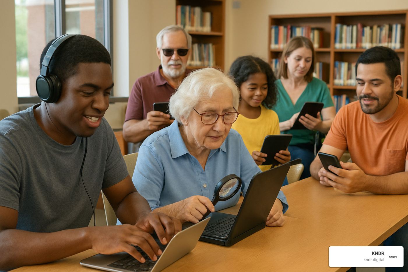 diverse group of charity beneficiaries using digital services - charity digital change