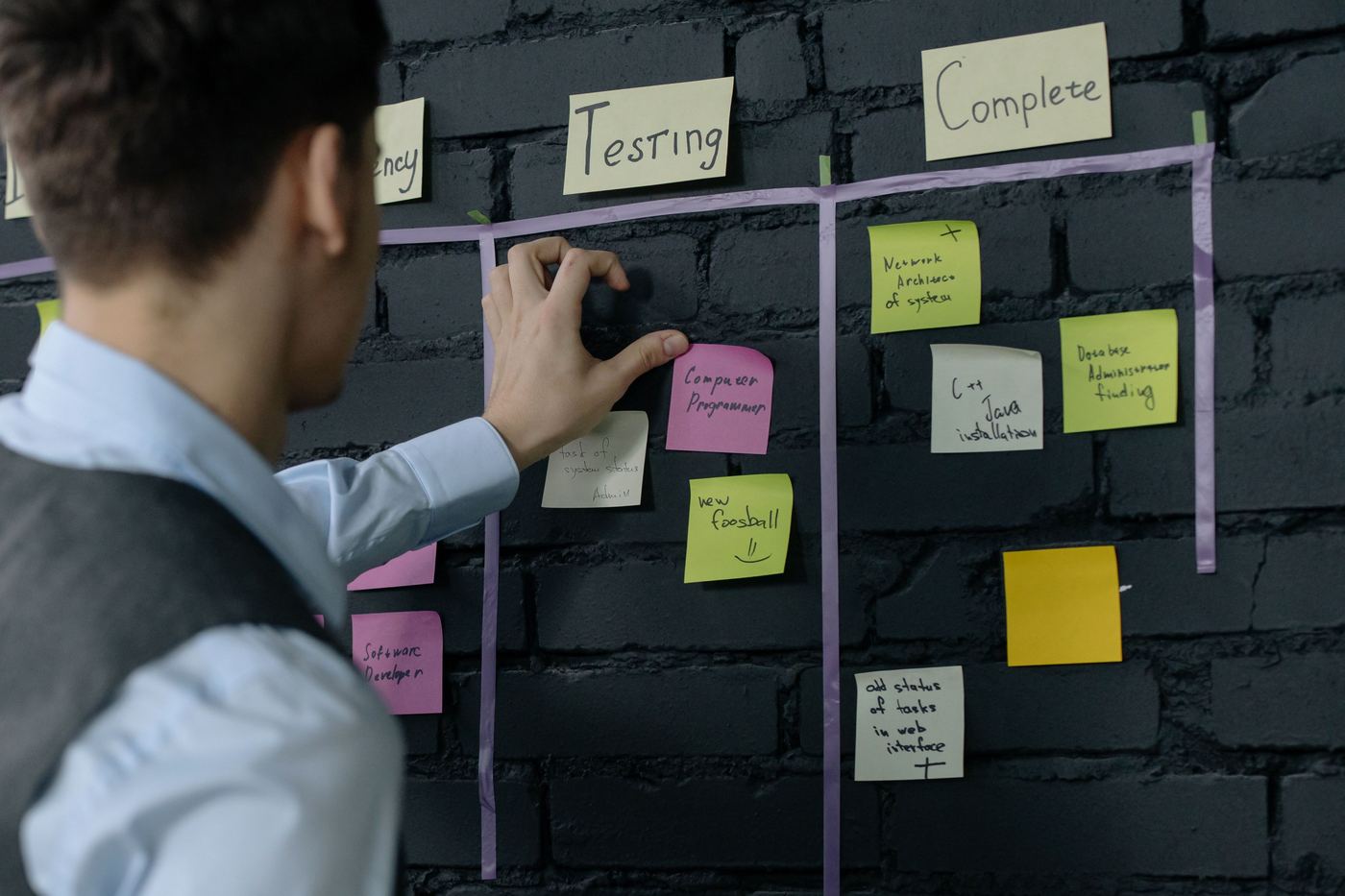 kanban board showing digital pilot project tasks - charity digital change