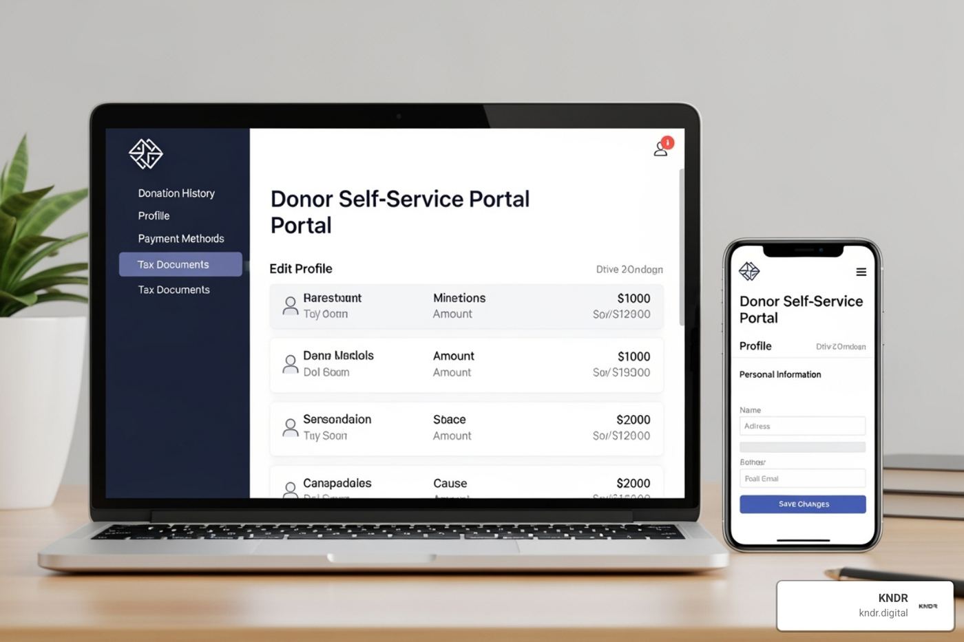 donor self-service portal on a laptop and phone - nonprofit donor retention